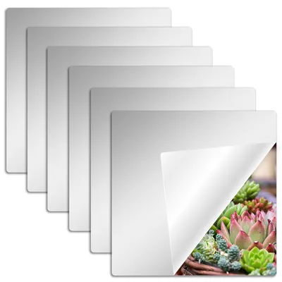 Productafbeelding van Zelfklevende acryl spiegeltegels - Flexibele HD spiegelfolie - Wanddecoratie voor woonkamer, badkamer en slaapkamer - 6 stuks, 20x20 cm