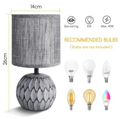 Produktbild von Aigostar Tischlampe Keramik Tischleuchte Lampe für Nachttisch Beistelltisch Nachttischlampe Stoffschirm E14 Vintage Retro