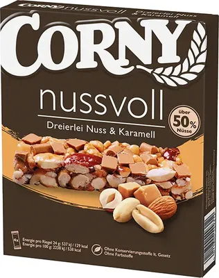 Zdjęcie produktu dla Baton Corny orzechowy z potrójnymi orzechami i karmelem pakowany pojedynczo 96 g