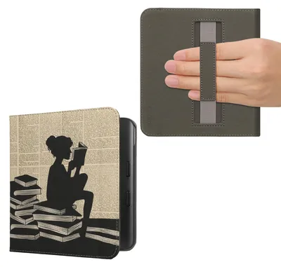 Produktbild von kwmobile Schutzhülle für Kobo Kobo Libra Colour / Tolino Vision Color Hülle - eReader Flip Case mit Handschlaufe und Auto Sleep Funktion - Lesende