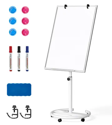Produktbild von Flipchart Whiteboard - Mobiler Standfuß mit Rollen - 100 x 70 cm Tafel - Höhenverstellbar 157–195 cm - Magnetisch - Beige