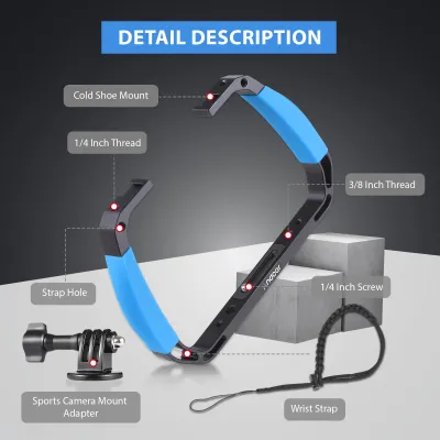 Obrázek produktu pro Andoer sportovní kamera podvodní potápěčská souprava ruční stabilizátor pro akční potápění v kleci s popruhem na zápěstí - kompatibilní s Gopro Hero 12/11/10, DJI Osmo 4/3/2, Insta360
