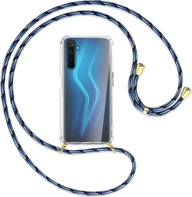 Produktbild von Handykette Backcover-Schutzhülle mit Band (Metall goldfarben) für Realme 6 Pro - Blautöne
