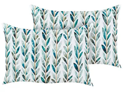 Produktbild von BELIANI Gartenkissen 2er Set Weiß / Grün 40 x 60 cm Rechteckig Blättermotiv Blättermuster Outdoor Kissen für Garten Terrasse