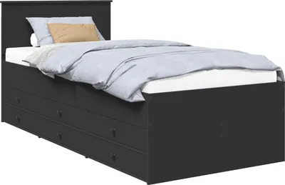 Image de Lit d'appoint avec tiroir Noir 100 x 200 cm Bois d'ingénierie