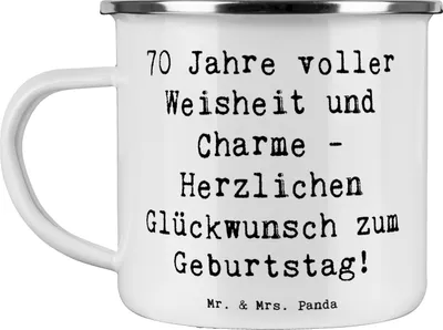 Produktbild von Mr. & Mrs. Panda Kaffeepott Spruch 70. Geburtstag - Weiß - Geschenk, Sprüche zum, Pott, Emaille Tasse, Alter, Geburtstagsgeschenk, becher, Meilenstein, Happy Birthday