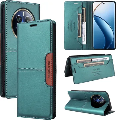 Produktbild von Handyhülle für Realme 13 Pro/13 Pro+/12 Pro/12 Pro+ Hülle, Leder Flip Wallet Kartenfach Stand Schutzhülle Grün