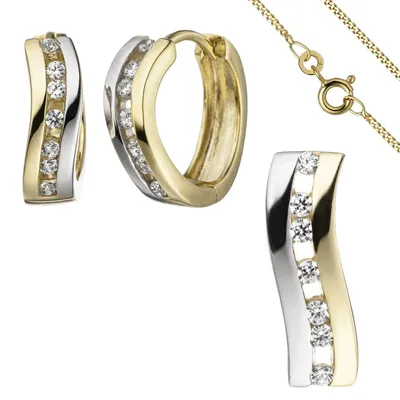 Produktbild von JOBO Schmuck-Set geschwungen 333 Gold Gelbgold bicolor Zirkonia mit Kette 45 cm