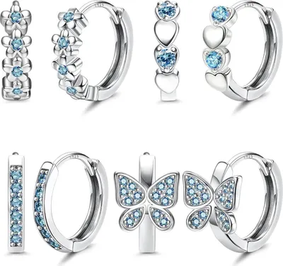 Produktbild von 4 Paar Silber 925 Mädchen Kinder Creolen Set Zirkonia Herz Blumen Ohrringe