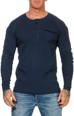 Produktbild von Herren Basic Langarm Shirt Baumwolle;  Dunkelblau S