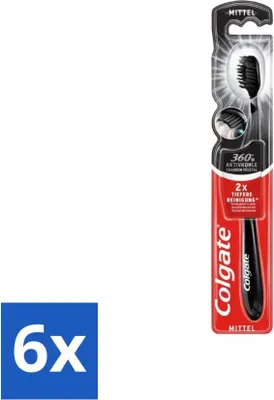 Produktbild von Colgate Zahnbürste Charcoal Black 360 Medium Black 1 Zahnbürste - Vorteilspack - 6 Stücke