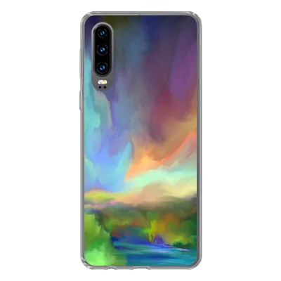 Produktbild von MuchoWow® Handyhülle Schutzhülle Hülle für Huawei P30 Landschaft - Aquarell - Himmel Silikon Softcase Handy Hülle - Kartenbesitzer