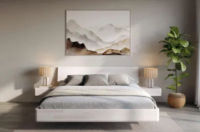 Produktbild von Schwebebett aus massivem Buchenholz Visby LENA mit Nachttischen, 160x200 cm, Farbe Weiß