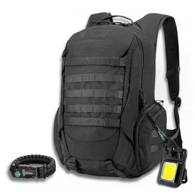 Produktbild von Backpack Herren Schwarz | Rucksack Wasserdicht | Rucksack Herren | Outdoor Survival | Rucksack mit Paracord und Notfallslicht