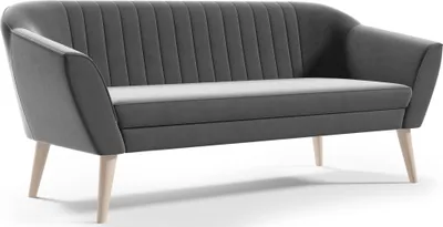 Produktbild von Sofello Sofa 3 Sitzer Grau Sitzbank Samt Holzfüße Schnelle Lieferung skandinavischer Stil - schöne Steppung