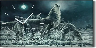 Produktbild von Wanduhr Uhr Wandbild Leinwand Geräuschlos 60x30 Gemälde Tiere Wölfe Winter - weiße Hände