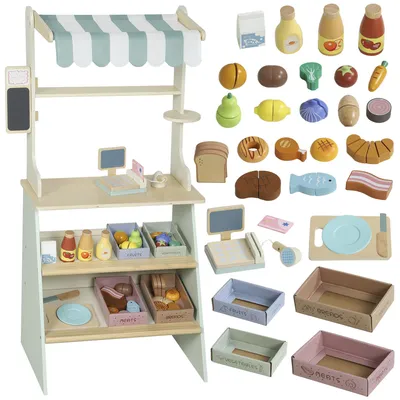 Produktbild von Kaufladen für Kinder Kaufladen Supermarkt mit Kasse Scanner Tafel 34 Spielzubehör Grün