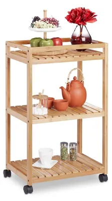 Produktbild von Servierwagen Küchenwagen Rollwagen - Bambus - 3 Ablagen - 77 x 47 x 32,5 cm