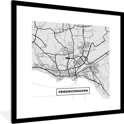 Produktbild von MuchoWow® Gerahmtes Poster Friedrichschafen - Stadtplan - Deutschland - Karte 40x40 cm - Poster mit Schwarzem Bilderrahmen Wandposter Rahmen Foto Bilder - Poster - Plakat im Rahmen