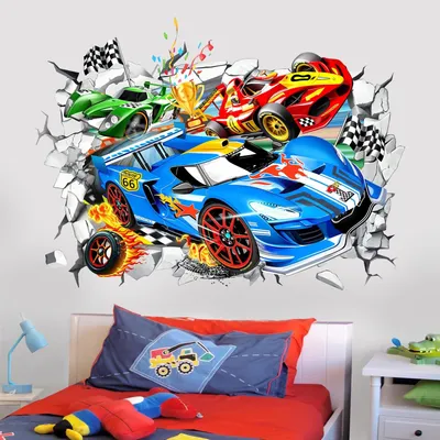Immagine prodotto di Adesivi murali 3D a forma di auto - Decorazioni adesive per pareti - Adesivi murali per camerette - Adesivi murali per bambini - Adesivi murali per la stanza dei giochi - Facili da applicare - Adesivo da parete
