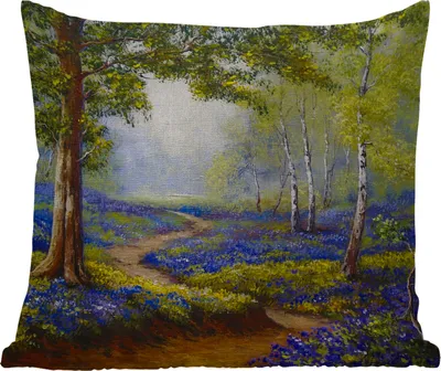 Produktbild von MuchoWow® Outdoor Kissen - Gemälde - Natur - Wald - Blumen - Ölfarbe - 40x40 cm - Wetterfest - Lounge Kissen - Kopfkissen - Interieur - Polster mit Bild