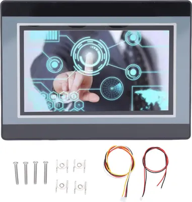 Image de API HMI 7 pouces avec écran tactile TFT-LCD, sorties relais (24 entrées, 24 sorties), vitesse de comptage élevée (9,6šC115,2 Ko), téléchargement d'un automate programmable (API).