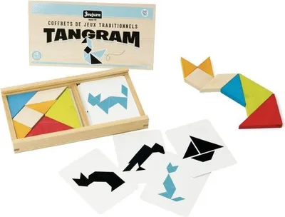 Produktbild von Tangram Spiel aus Holz, JEUJURA 8144, Holzbox, 7 Teile, 30 Modelle, 23 x 13,5 x 2,5 cm