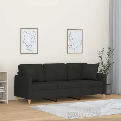 Produktbild von Design Möbel 3-Sitzer-Sofa mit Zierkissen Schwarz 180 cm Stoff - 2024 Neu