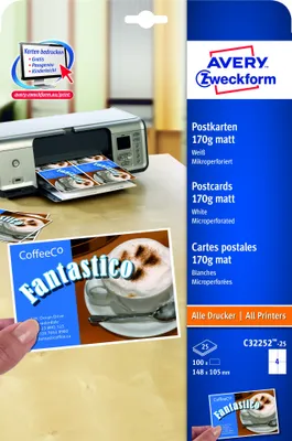 Produktbild von Avery Zweckform C32252-25 Postkarten, 148 x 105 mm, beidseitig beschichtet - matt, 25 Blatt
