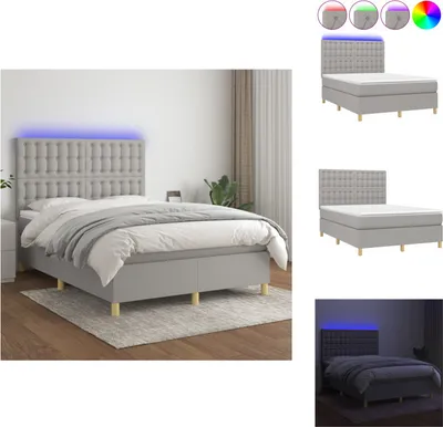 Produktbild von vidaXL Boxspringbett mit Matratze & LED Hellgrau 140x200 cm Stoff - Betten & Bettgestelle