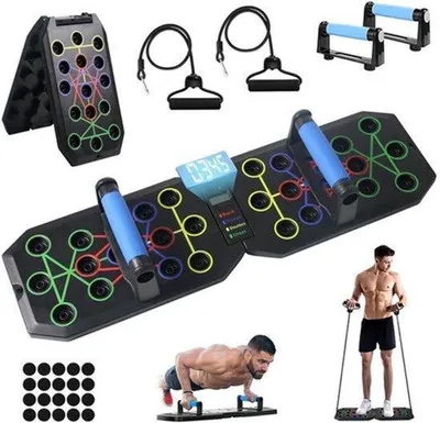 Produktbild von Push-up Push-up Board, Push-up Board mit Griff mit Zähler, faltbares Multifunktions-Fitnessboard, Push-up Trainingsboard mit 2 elastischen Widerstandsbändern für Muskeltraining, Fitness