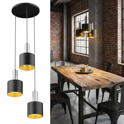 Productafbeelding van VA-Cerulean 3-lichts hanglamp, vintage design, mat zwart, 150 cm hoogte verstelbaar, warm wit licht, inclusief lampen, geschikt voor eetkamer, keuken en woonkamer