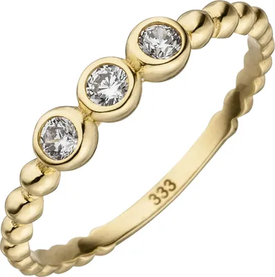 Produktbild von Kugel-Ring Damenring 3 Zirkonia weiß 333 Gold Gelbgold Fingerring 2,2mm breit Innenumfang 58mm  Ø18.5mm