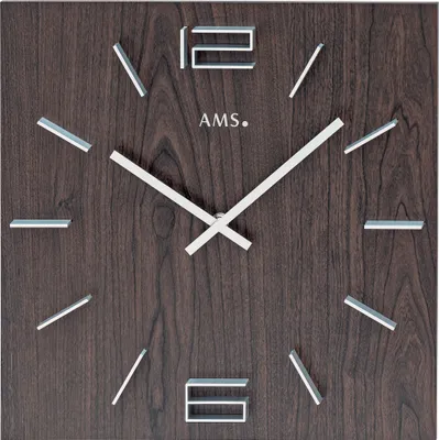 Produktbild von AMS 9593 Wanduhr Quarz analog nussbaum farben viereckig