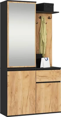 Produktbild von Akord Garderoben-Set Entro Eiche/Craft-Schwarz 95X35X183 Cm