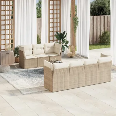 Produktbild von Design 8-tlg. Garten-Sofagarnitur mit Kissen Beige Poly Rattan, Gartenmöbel-Sets 2024 Neu