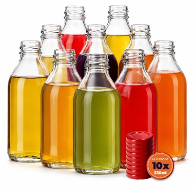 Productafbeelding van KADAX 10 glazen flessen van 330 ml met schroefdop, rood – Lege flessen om te vullen met sap, likeur, olie, azijn en siroop, navulbare glazen flessen