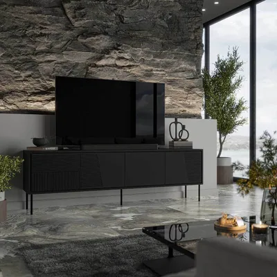 Produktbild von TV Lowboard Fernsehschrank Fernsehtisch ABI 200 schwarz matt 200x62x38cm