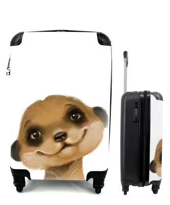 Obrázok produktu pre Kufrík Ručná batožina na kolieskach Malý cestovný kufor so 4 kolieskami Surikata - Portrét - biela - Veľkosť kabíny < 55x40x23 cm & 55x40x20 cm - Foto