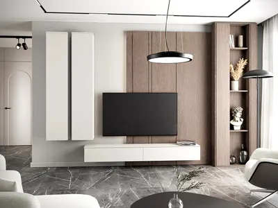 Produktbild von Wohnwand FIGO 4 weiß mit PUSH-TO-OPEN, TV-Lowboard 200 cm, 2 Hängeschränke