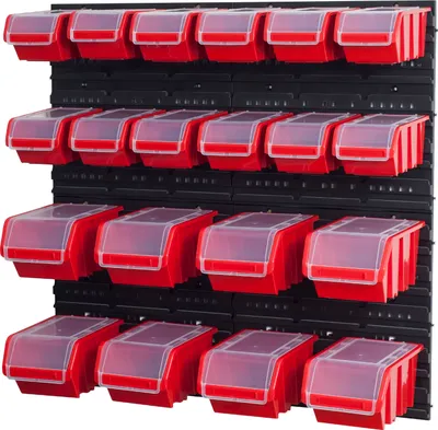 Produktbild von Stapelboxen Set 4 x Wandregal  Lagersystem + 20 Boxen rot