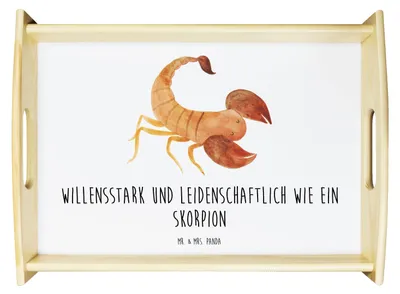 Produktbild von Mr. & Mrs. Panda Tablett Sternzeichen Skorpion - Weiß - Geschenk, Skorpione, Serviertablett, Deko, Geburtstag November, Oktober, getränketablett, Servierplatte Holz