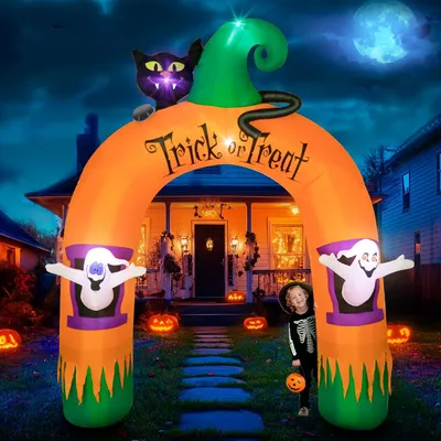 Productafbeelding van 10FT opblaasbare Halloween geest boog met ingebouwde lED's - Halloween buiten decoratie met zwarte kat - Feesten - Erf