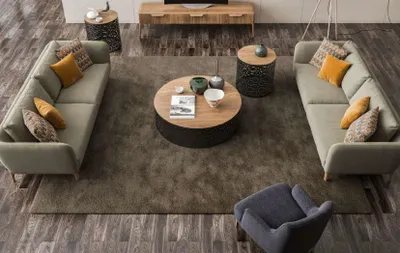 Produktbild von Grünes Großes Wohnzimmer Set Dreisitzer Sessel Couchtische Beistelltisch
