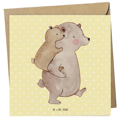 Produktbild von Mr. & Mrs. Panda Glückwunschkarte Papa Bär - Gelb Pastell - Geschenk, Geburtstag, Grußkarte, doppelkarte, anlasskarte, Vatertag, faltkarte, Klappkarte, Muttertag, Vater