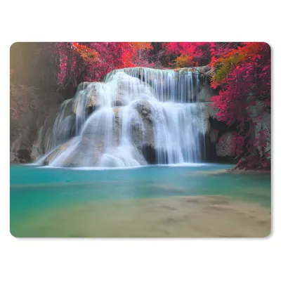 Obrázok produktu pre Podložka pod myš - Vodopád - Stromy - Červená - Krajina - Príroda - 40x30cm - Rohožka pod myš