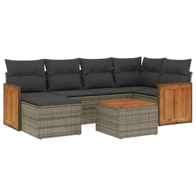 Produktbild von 7-tlg. Garten-Sofagarnitur mit Kissen Grau Poly Rattan