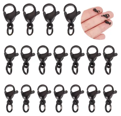 Karabinerhaken 30er-Pack, 3 Größen, 9–12 mm, schwarz, Edelstahl