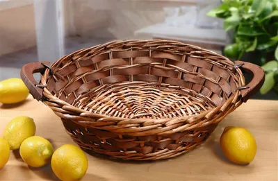 Image de Corbeille à fruits en osier & copeaux de bois, Ø 38x12 cm, panier décoratif