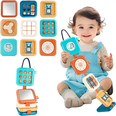 Immagine prodotto di Tavola sensoriale Montessori - Pannello educativo per bambini - Sviluppo motorio - 8 attività didattiche - 20,5 cm - Colorato